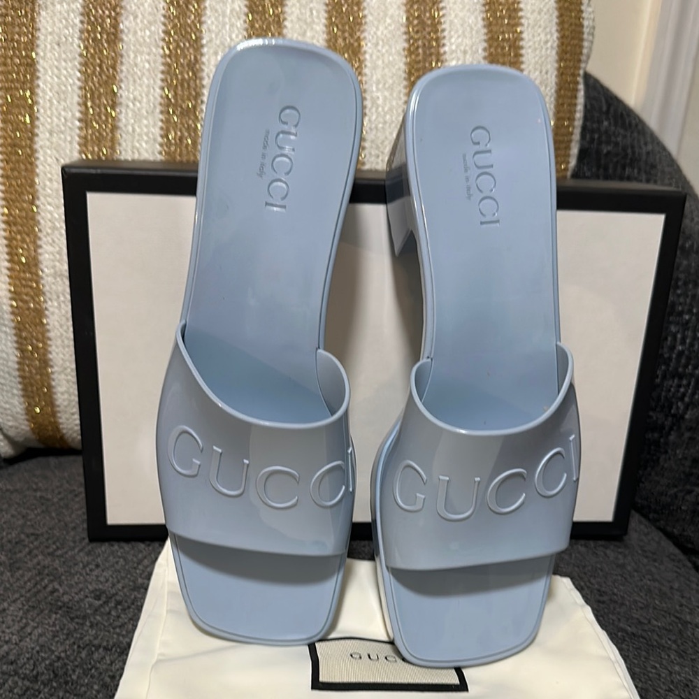 Gucci Blue Minimalist Slide Sandals
